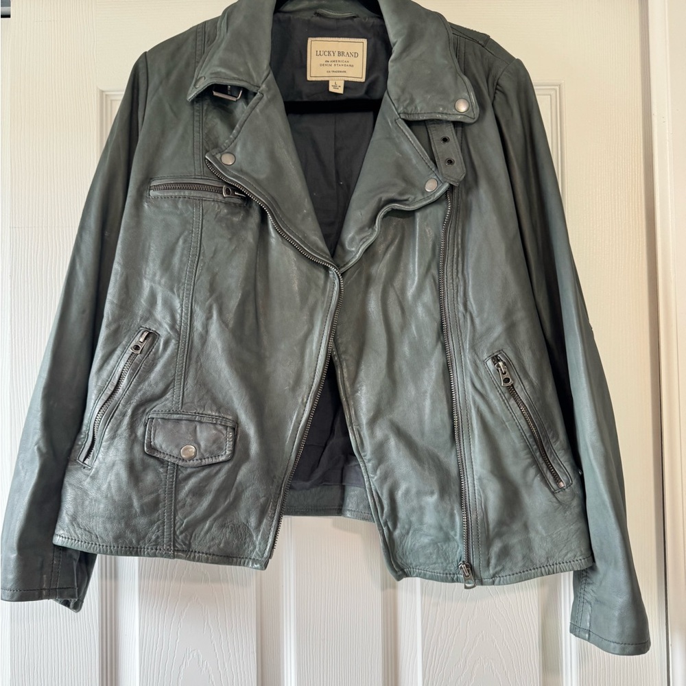 Lucky Brand Leather Jacket in Teal Blue